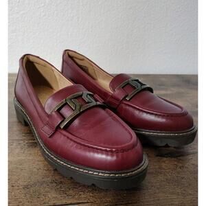 Rockport Leather Lug Sole Chain Loafers Kacey Cherry Red 6.5 Academia Preppy